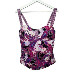 Alex Marie Pink Black Paisley Tankini Top Swimsuit Size 14 Swimwear